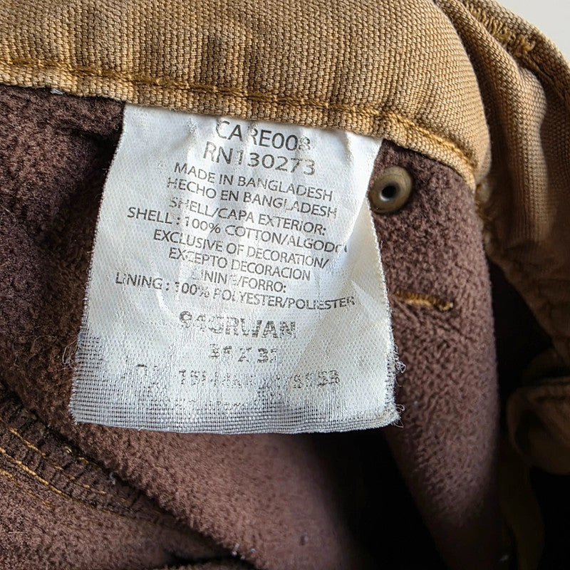 Wrangler Carpenter Trousers W36 L32 Tan Fleece Lined Workwear Utility Canvas Pants