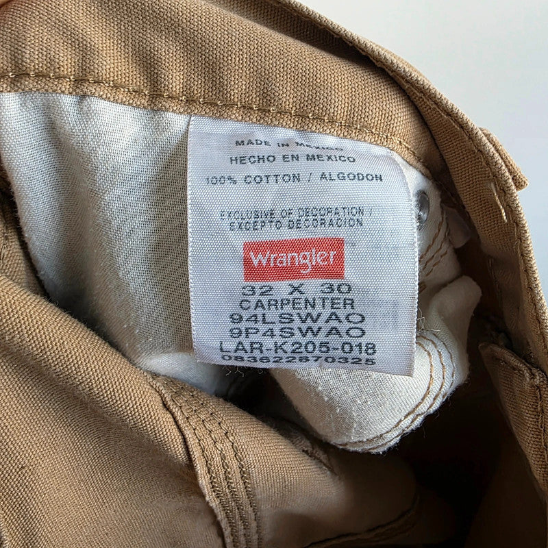 Wrangler Carpenter Jeans W32 L30 Tan Workwear Utility Pants Made In Mexico Cotton