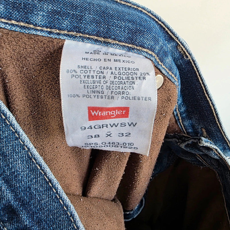 Wrangler Carpenter Jeans W38 L32 Blue Fleece Lined Workwear Utility Denim Pants