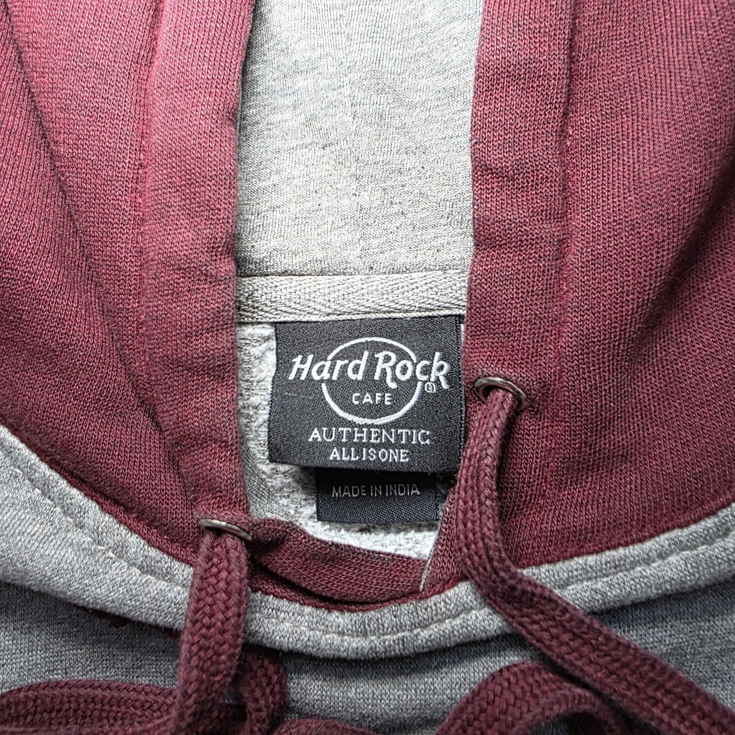 Hard Rock Cafe London Hoodie Sweatshirt Mens L Grey Red Hooded Classic Vintage
