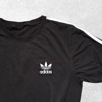 Adidas Originals Women's Trefoil T-Shirt Black White Stripes Small 100% Cotton