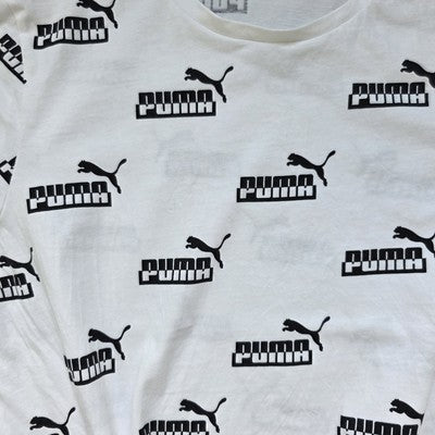 PUMA Men's White Logo Print T-Shirt Size M β All Over Graphic πΎ Casual Style π€