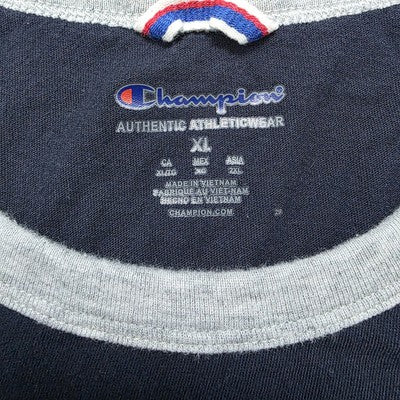 Champion Navy T-Shirt β XL β Red Script Logo β Grey Trim