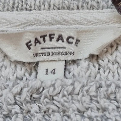 FatFace 3/4 Sleeve Knitted Jumper Grey/White Size 14