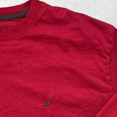 Nautica Long Sleeve T-Shirt Red Crew Neck Logo Top Size M
