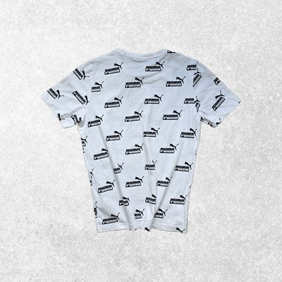 PUMA Men's White Logo Print T-Shirt Size M β All Over Graphic πΎ Casual Style π€