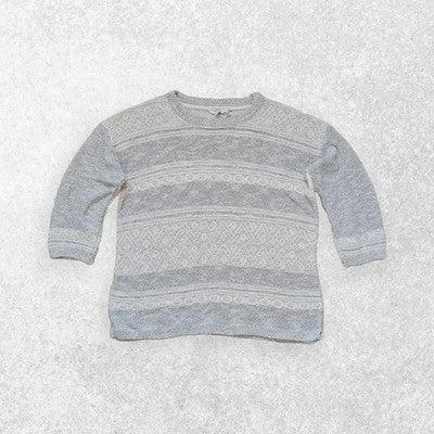 FatFace 3/4 Sleeve Knitted Jumper Grey/White Size 14
