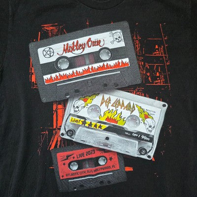 Mötley Crüe & Def Leppard Tour T-Shirt Cassette Graphic Black Tee L Tultex USA