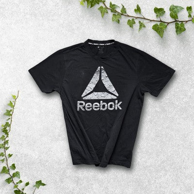 Reebok Black Graphic T-Shirt Size L Large Water Droplet Logo Tee Cotton Blend
