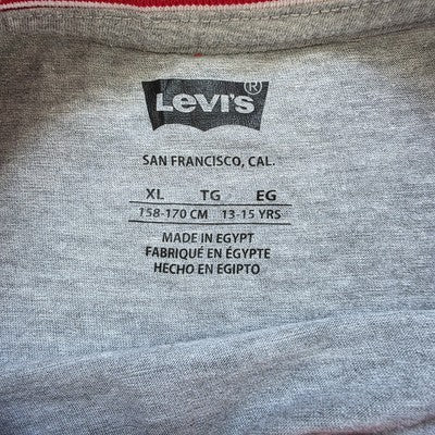 Levi's Kids XL (13–15 Yrs) Grey Red Logo Ringer T-Shirt | Excellent Condition