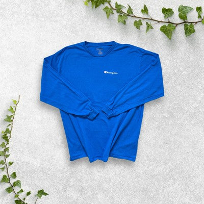 Champion Long Sleeve T-Shirt Blue Size XL Authentic Athleticwear Logo Top