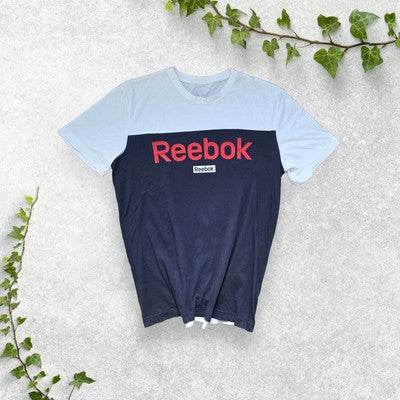 Reebok Logo T-Shirt Navy White Red Large L Colour Block Tee Streetwear