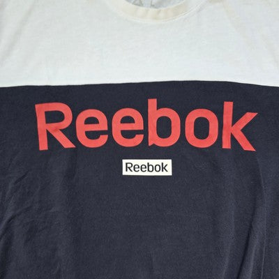 Reebok Logo T-Shirt Navy White Red Large L Colour Block Tee Streetwear