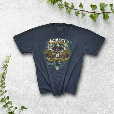 Hard Rock Café Pirate Skull T-Shirt Black Size L Made in Mexico Nassau Bahamas