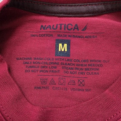 Nautica Long Sleeve T-Shirt Red Crew Neck Logo Top Size M