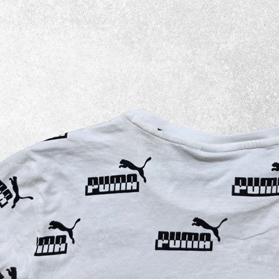 PUMA Men's White Logo Print T-Shirt Size M β All Over Graphic πΎ Casual Style π€