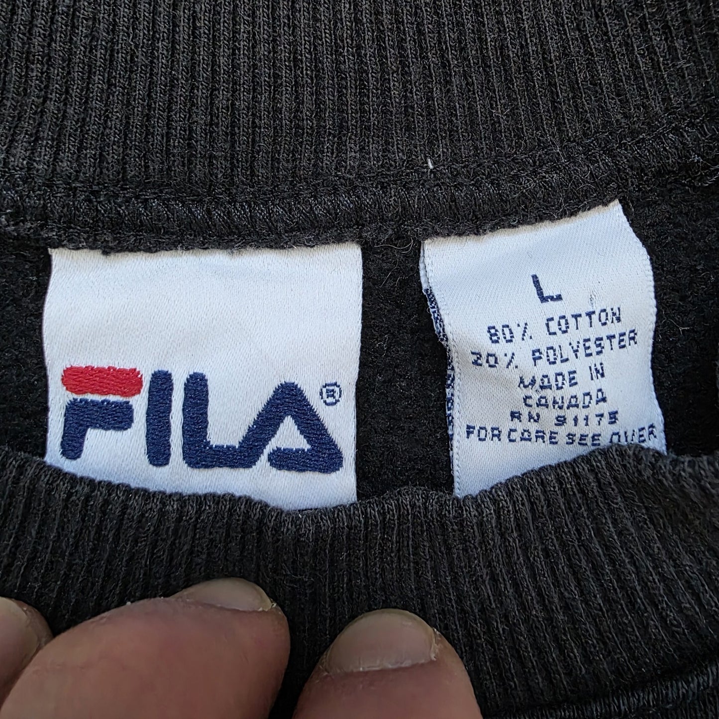 Vintage 00s FILA Spell Out Sweatshirt Black Large Boxy Made In Canada