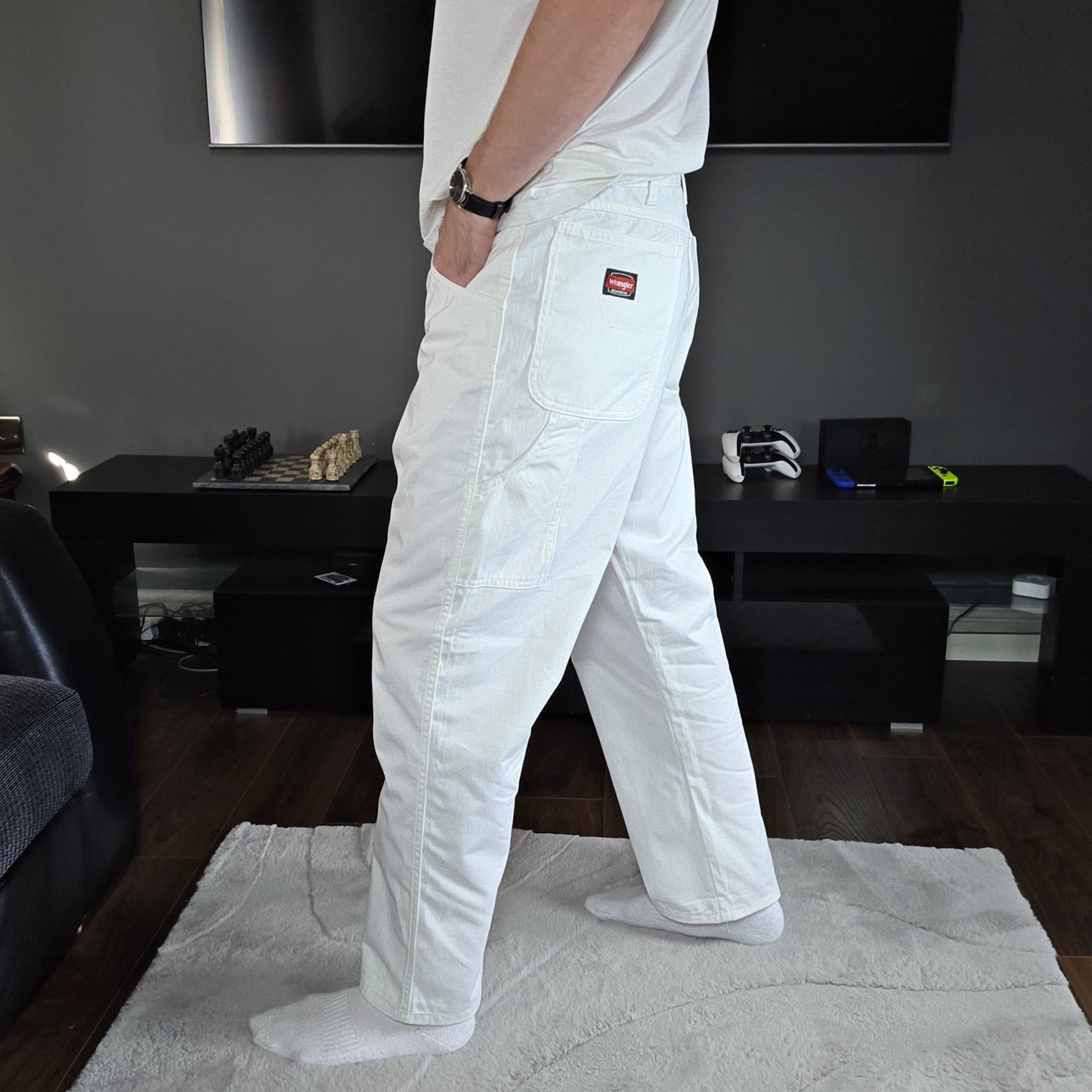 Wrangler Workwear Carpenter Jeans Men’s Straight White Denim W36 L30 60/40 Cotton-Poly Blend