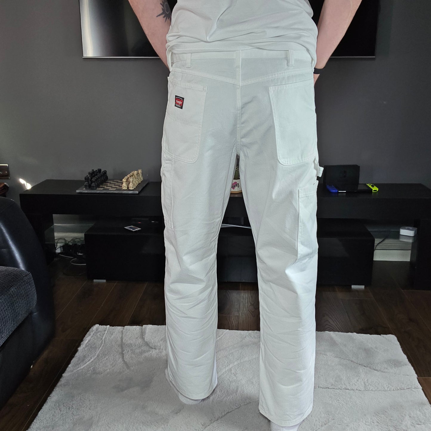 Wrangler Workwear Carpenter Jeans Men’s Straight White Denim W36 L30 60/40 Cotton-Poly Blend