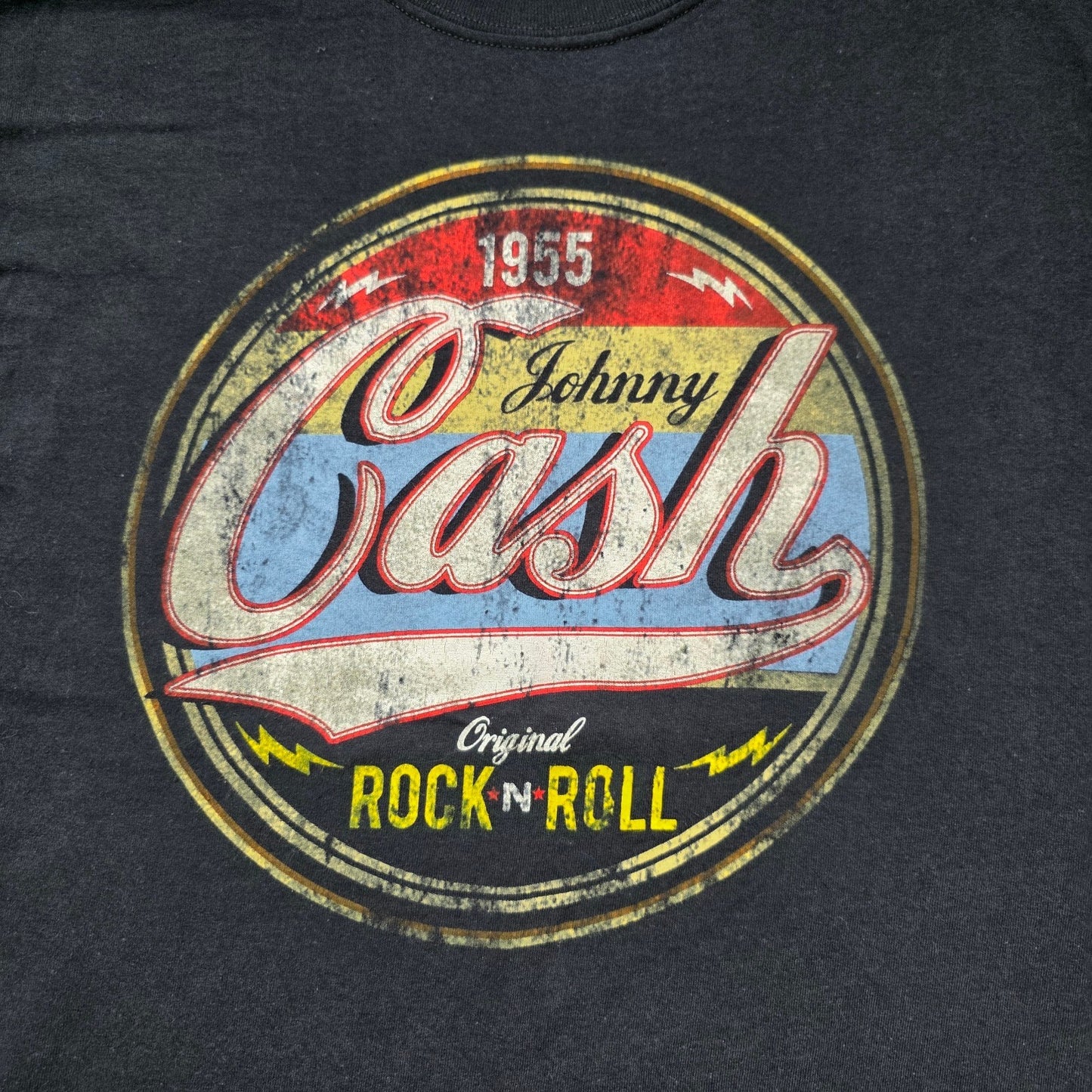 Johnny Cash 1955 Rock n Roll Black Band T-Shirt Size L Mexico 100% Cotton