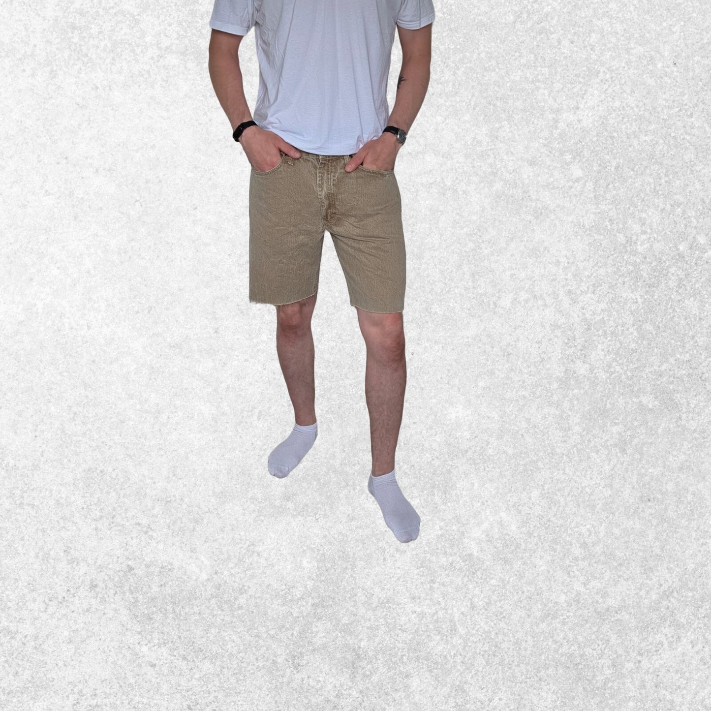 Wrangler Authentics Khaki Cut Off Denim Shorts Jorts W35 100% Cotton Mexico