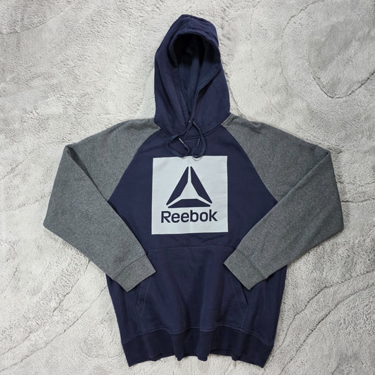 Reebok Hoodie Navy & Grey L – Large Vector Logo Pullover Sweatshirt