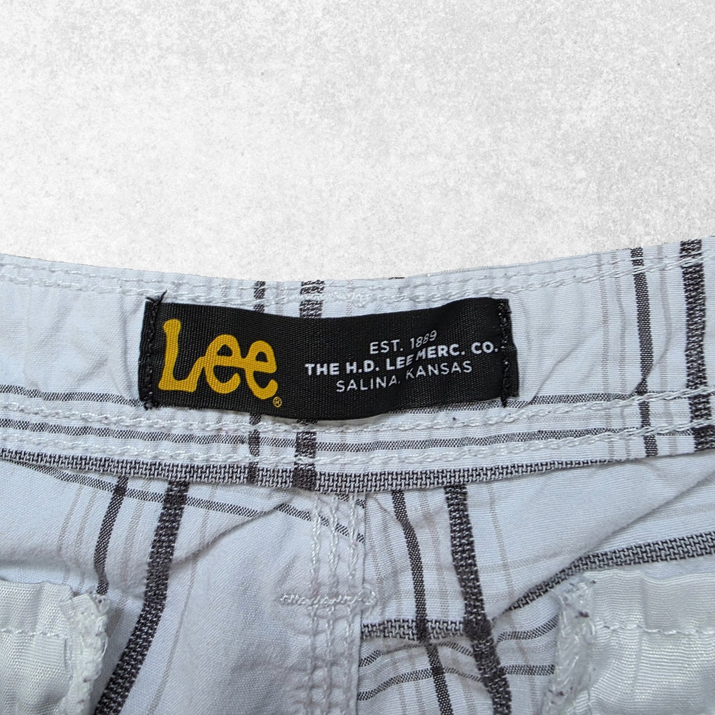 Lee Checked Cargo Shorts W40 White Grey Cotton Summer Utility Pockets