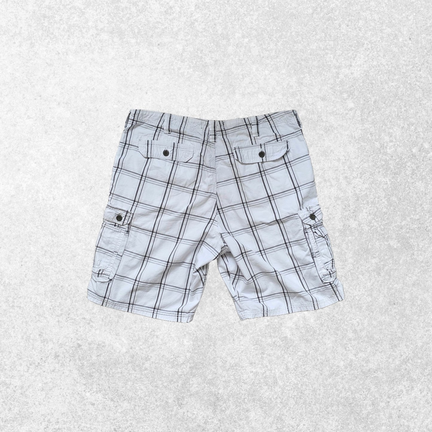 Lee Checked Cargo Shorts W40 White Grey Cotton Summer Utility Pockets