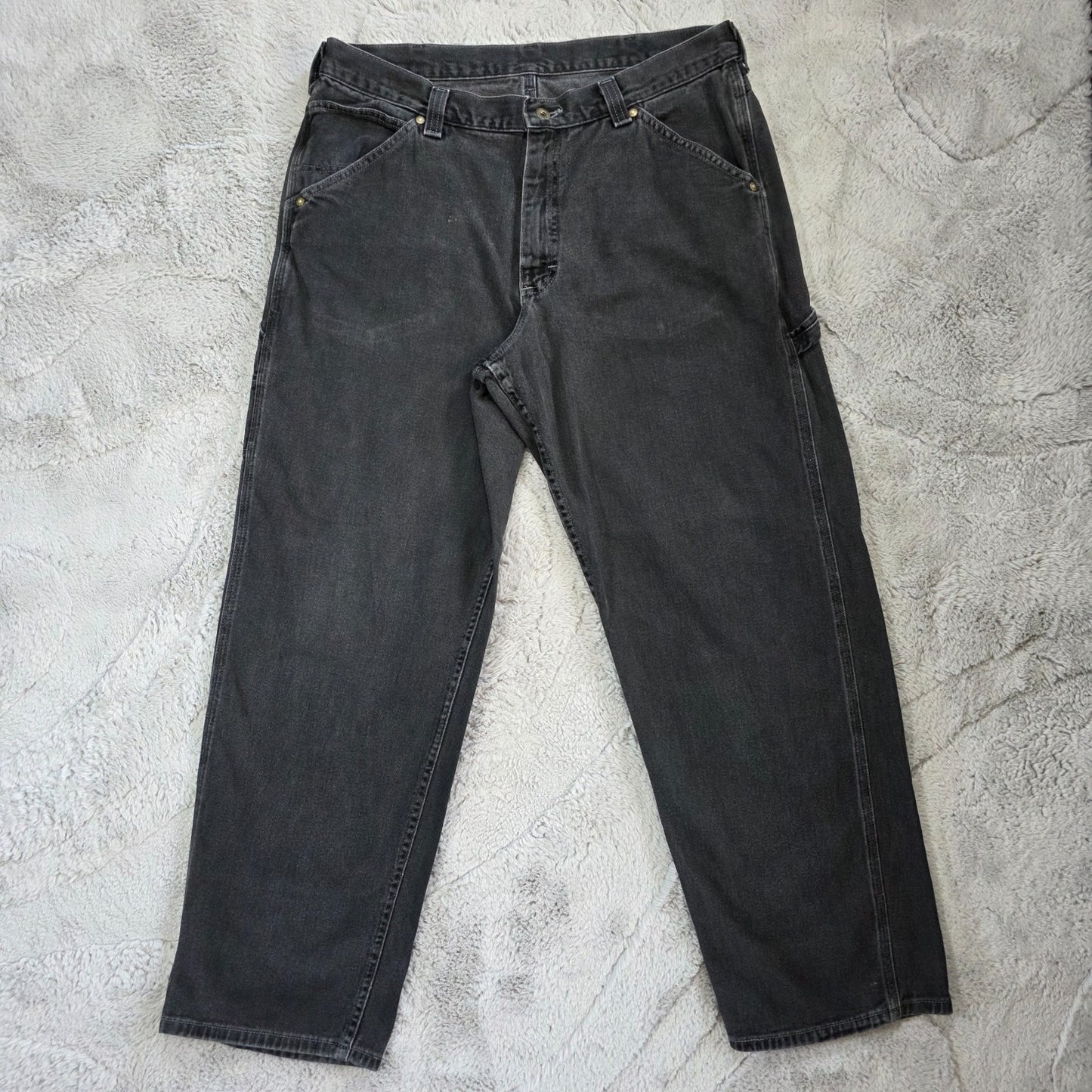 Vintage Lee Dungarees Carpenter Jeans Black W36 L32 Straight Leg USA Made