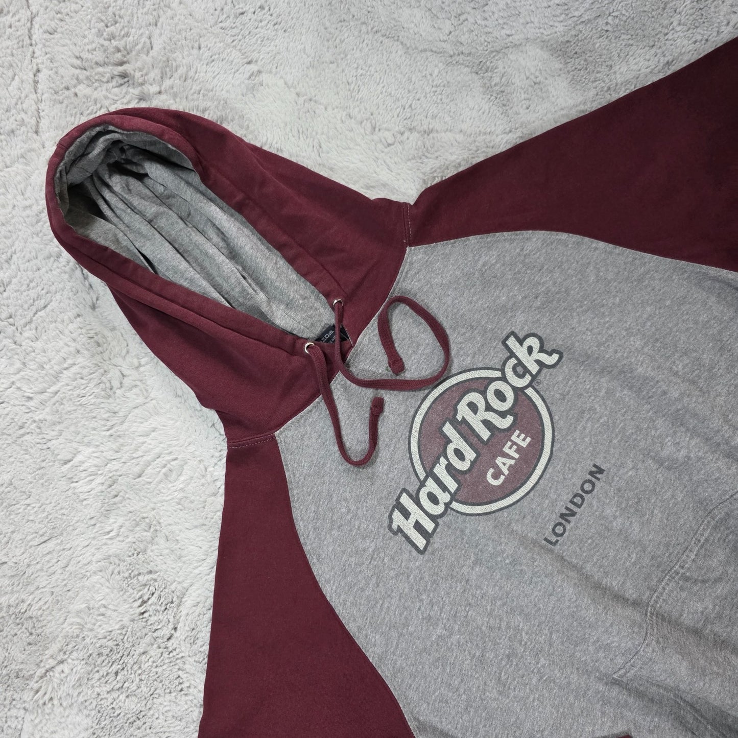 Hard Rock Cafe London Hoodie Grey & Maroon L β Lightweight Pullover Sweatshirt