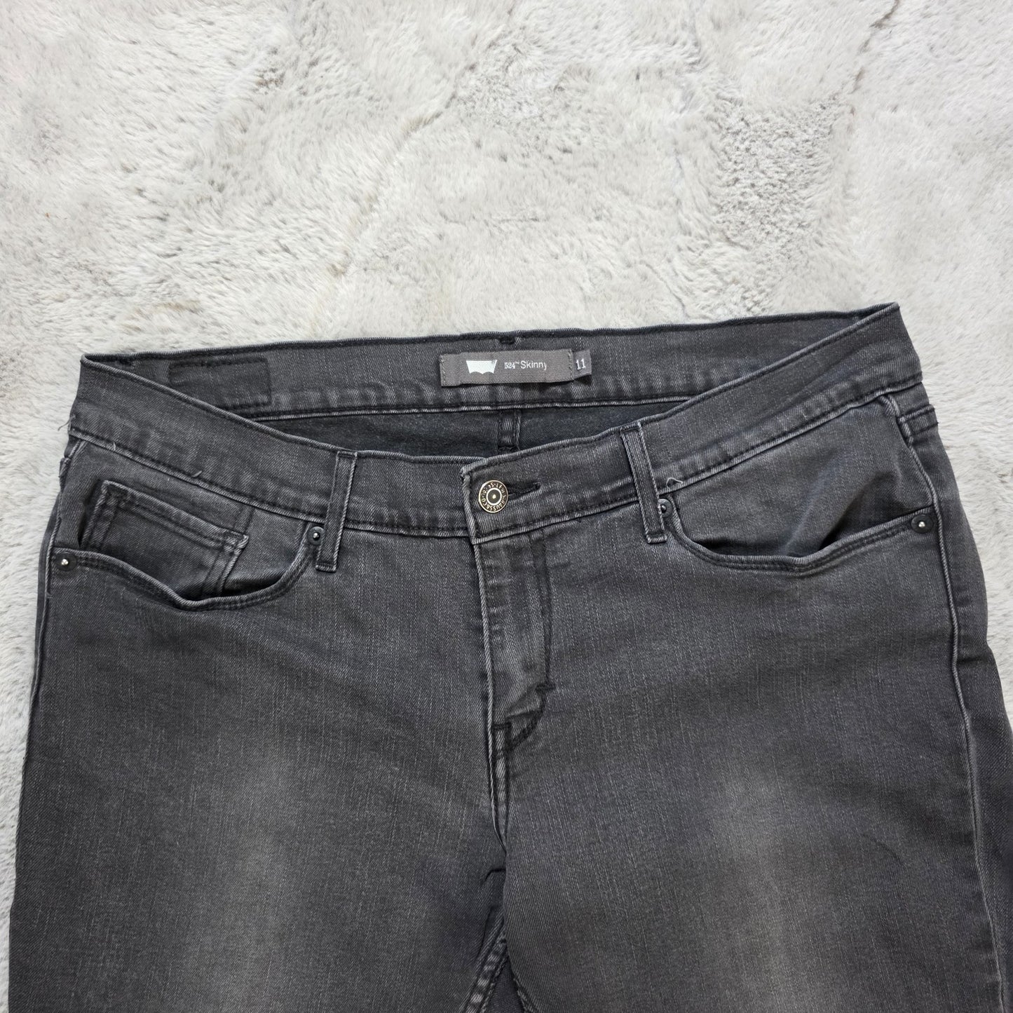 Levi's 524 Women's Skinny Jeans W33 L26 Grey Distressed Stretch Turned Up Hem