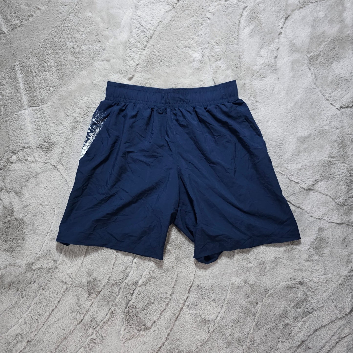 Under Armour Navy Training Shorts Size M W28 8" Inseam Mesh Lined Gym Logo