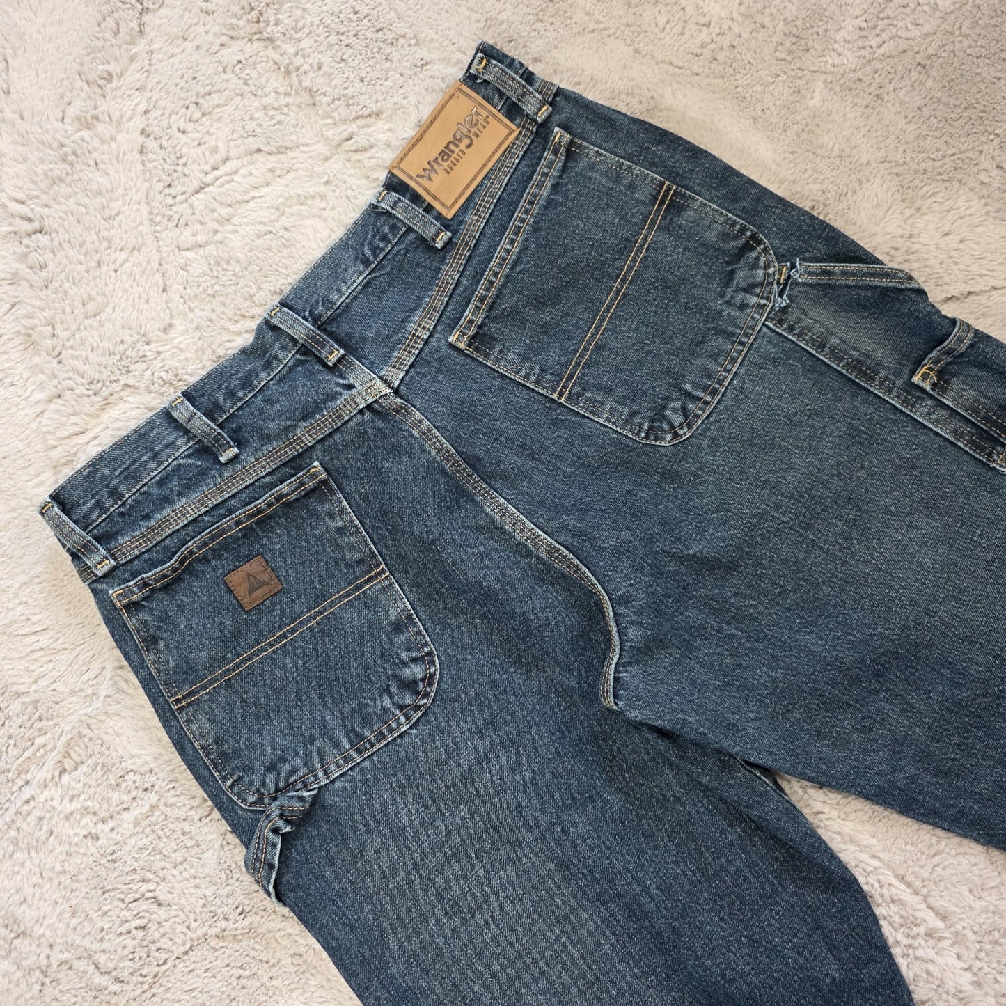 Wrangler Rugged Wear Carpenter Jeans Blue W34 L32 Straight Leg 100% Cotton
