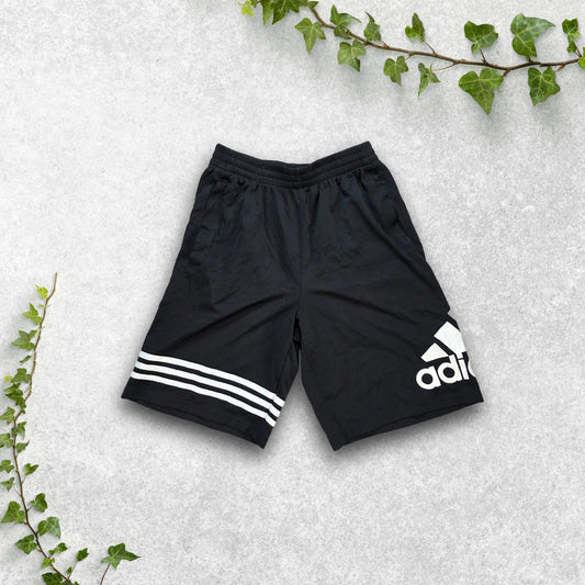 Adidas Basketball Shorts Black White Logo W24 Elastic Waist Youth Large (14/16)