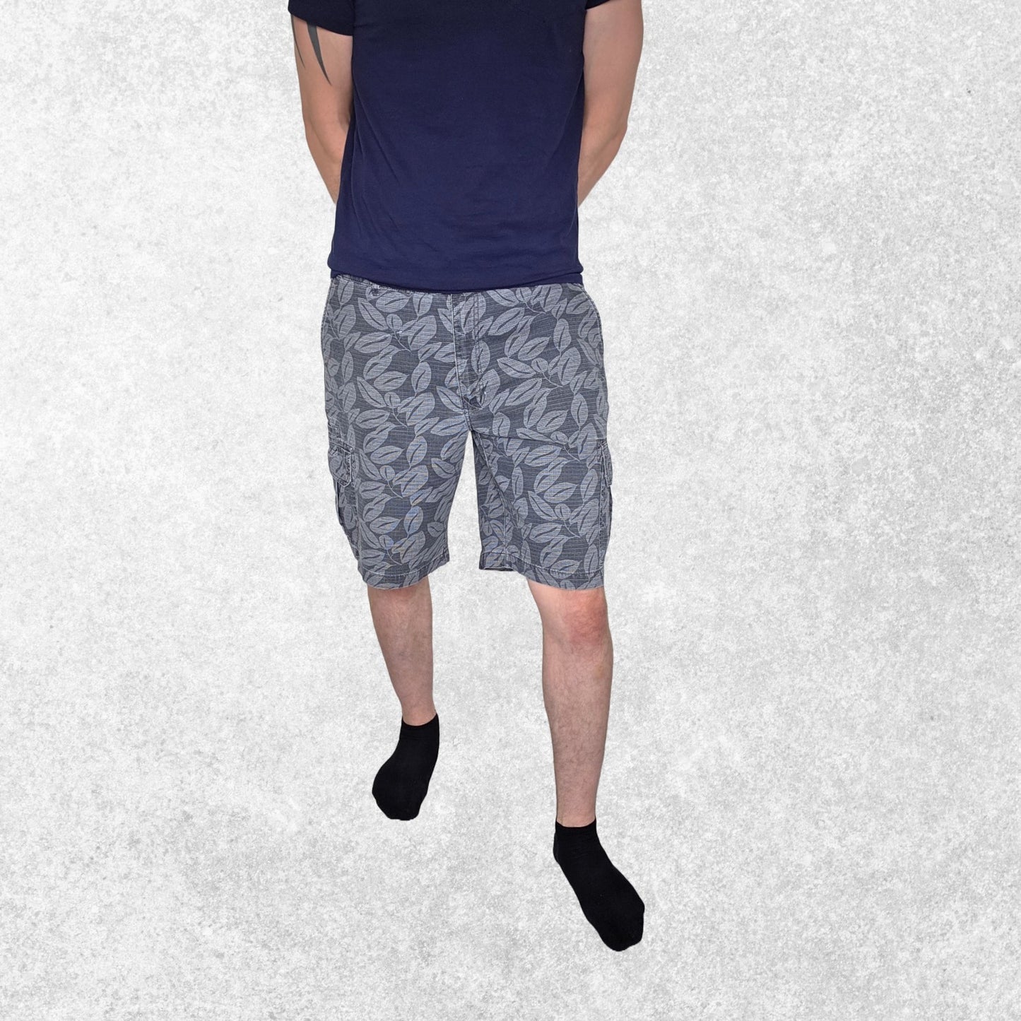 Dickies Leaf Print Cargo Shorts W36 Relaxed Fit Utility Style Grey 100% Cotton
