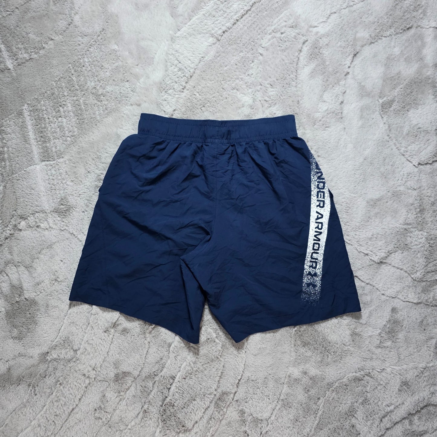Under Armour Navy Training Shorts Size M W28 8" Inseam Mesh Lined Gym Logo