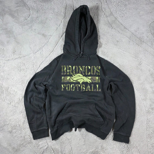 NFL Broncos Men’s Black Hoodie 🏈 Camo Logo Pullover Sweatshirt Size M (Est.)