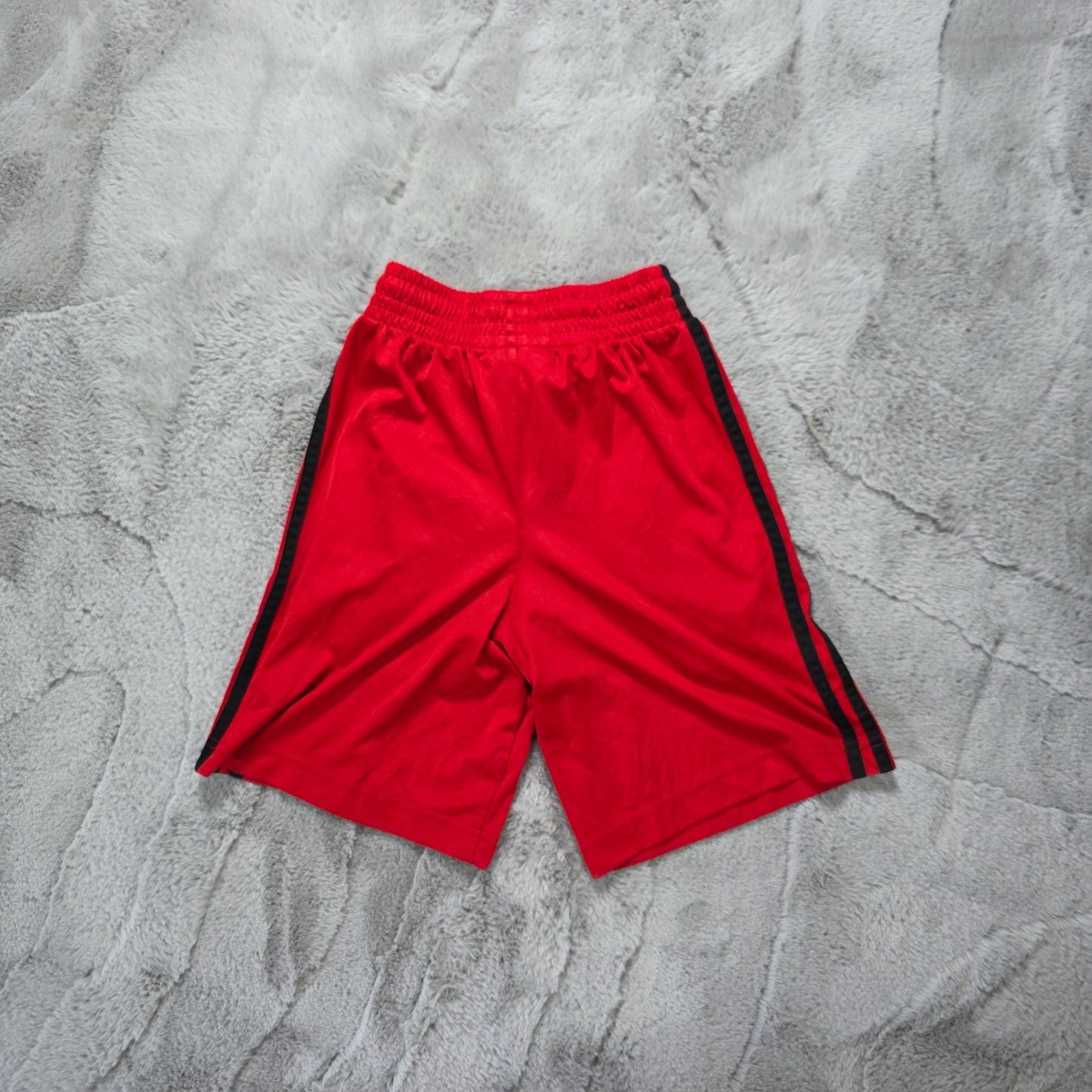 Adidas Red Sports Shorts S (8) Black Stripes Drawstring Waist Lightweight Gym