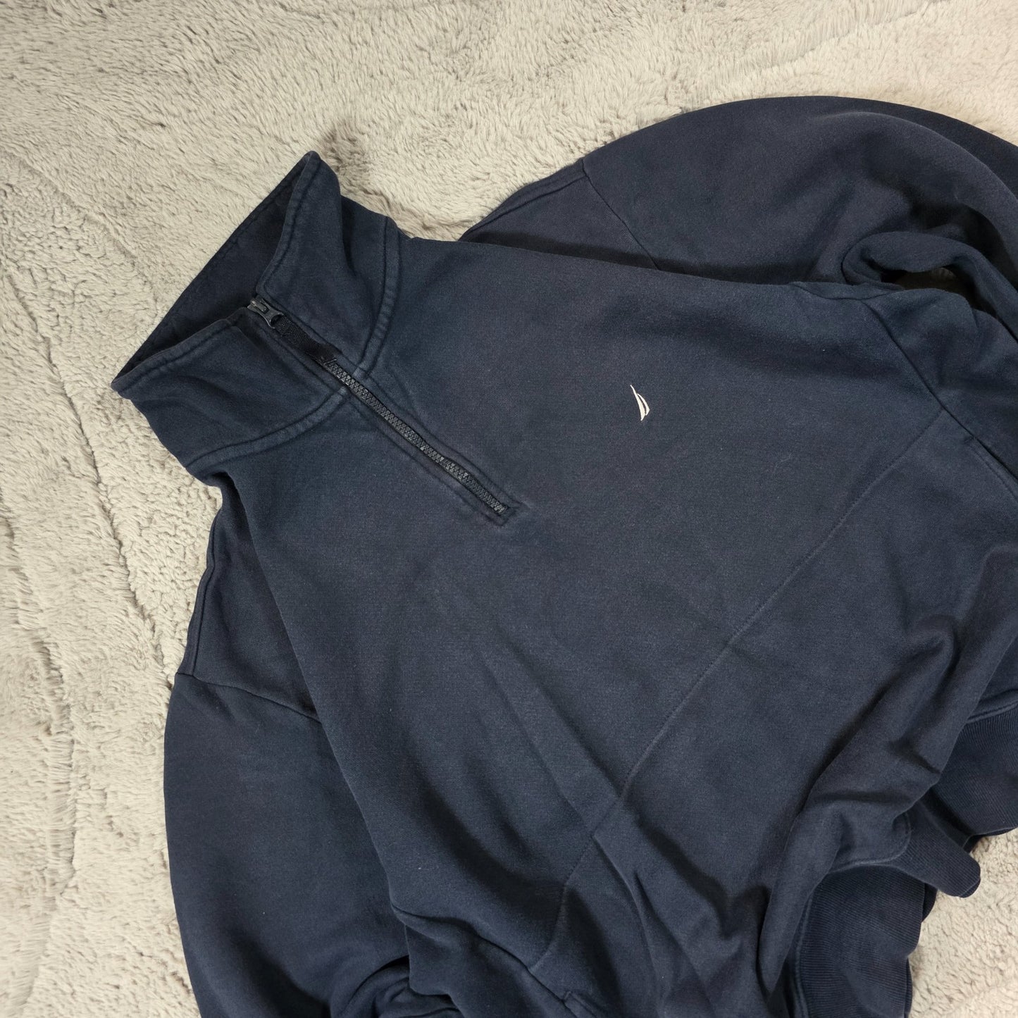 Nautica Blue Quarter Zip Sweatshirt Men’s M Pullover Jumper Logo Embroidered