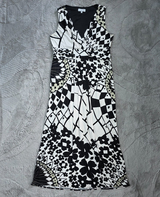 Per Una Maxi Dress Women’s Black White Floral Geometric Size 14 M