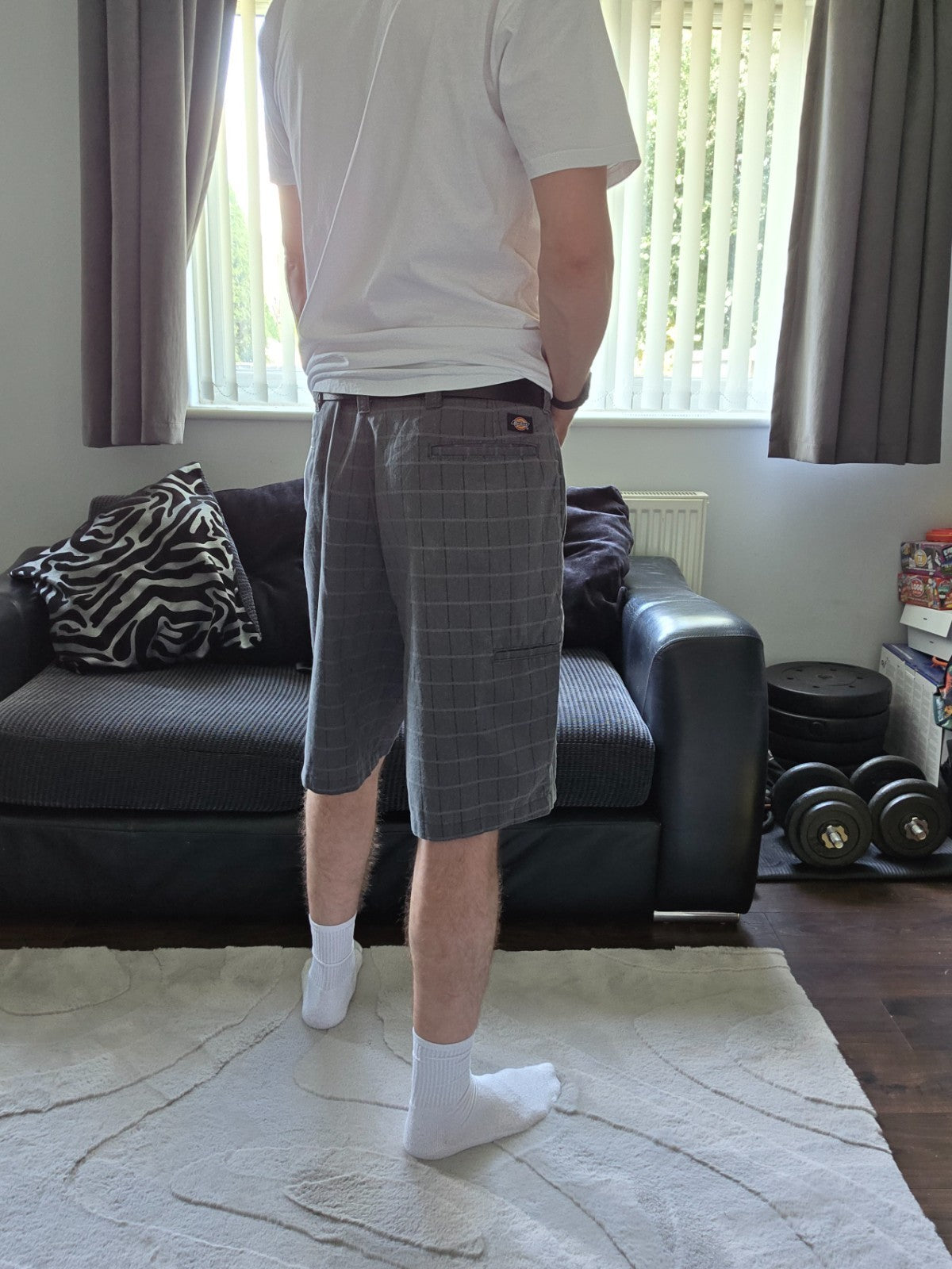 Dickies FLEX WR995SL Grey Grid Check Work Shorts W40 Utility Smart Style