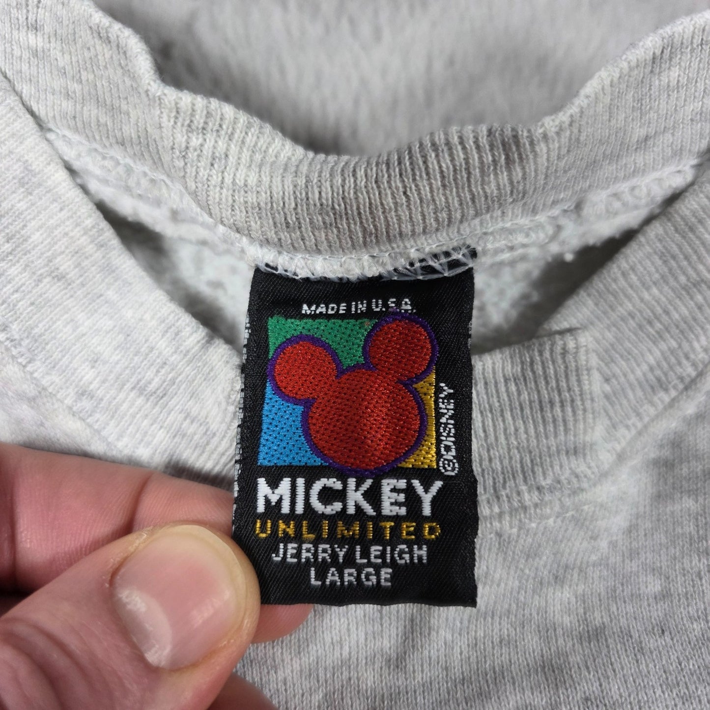 Vintage Mickey Unlimited Jerry Leigh Sweatshirt Large Made in USA Grey Disney