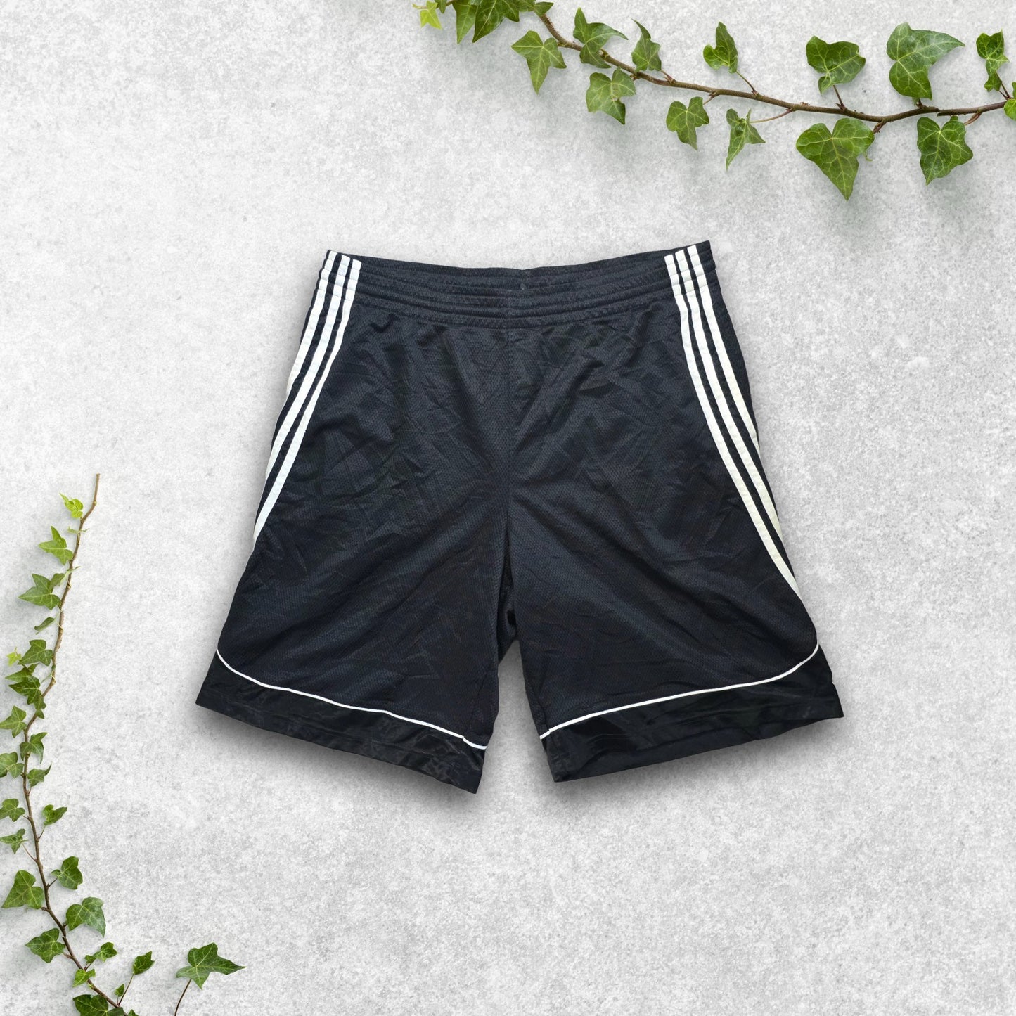 Adidas Black 3-Stripes Mesh Sports Shorts XL W38 Drawstring Waist Indonesia