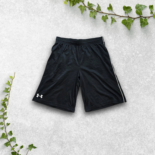 Under Armour Black Sports Shorts Youth Large Loose Fit Polyester UA Logo Piping