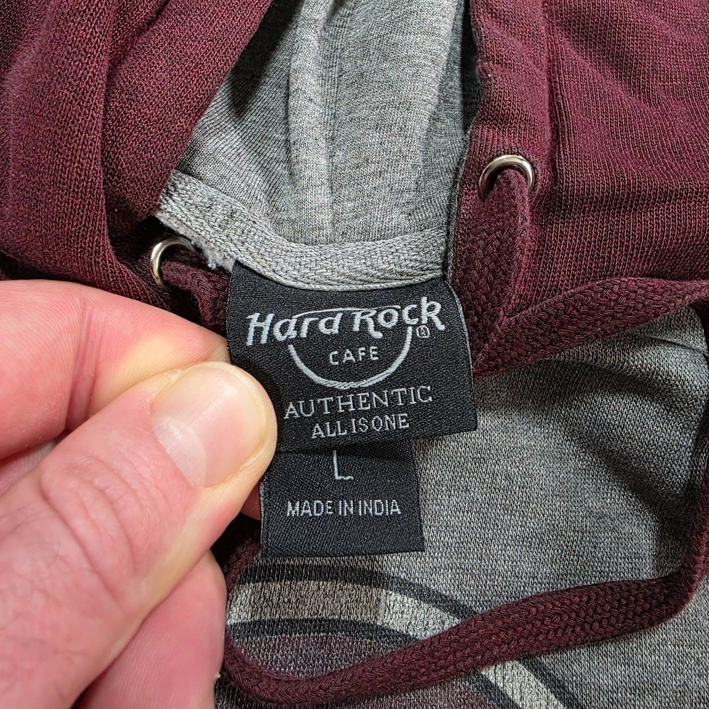 Hard Rock Cafe London Hoodie Grey & Maroon L β Lightweight Pullover Sweatshirt