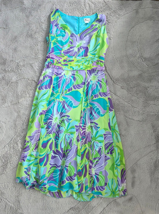 Women’s Selection Maxi Dress Green Purple Floral Bright Zip Back Size 16