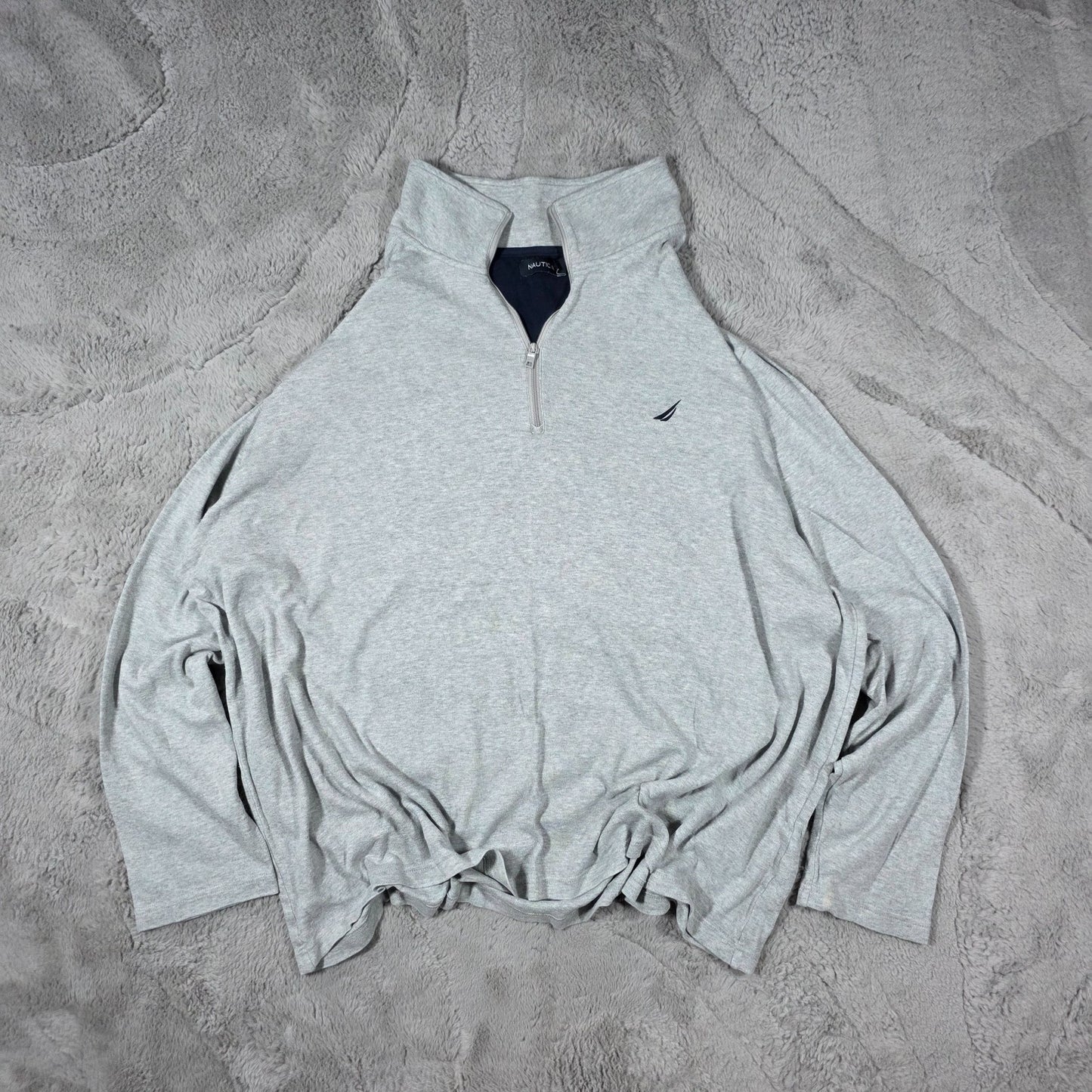 Nautica Men’s Grey Quarter Zip Sweatshirt Size 3XL Regular Fit Cotton Pullover