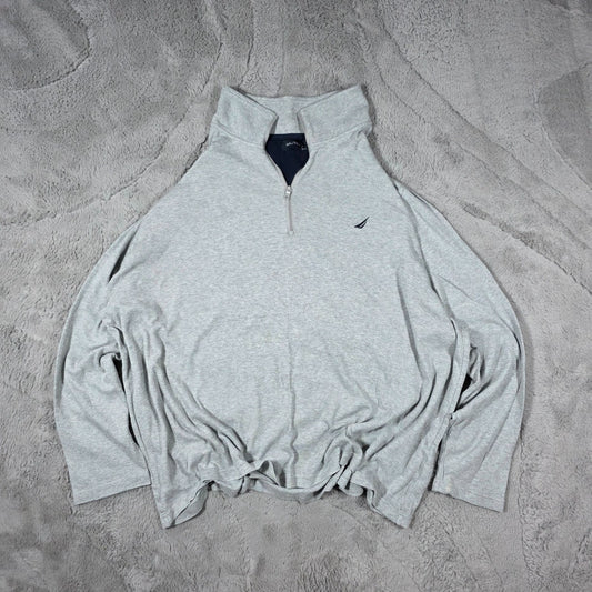 Nautica Men’s Grey Quarter Zip Sweatshirt Size 3XL Regular Fit Cotton Pullover