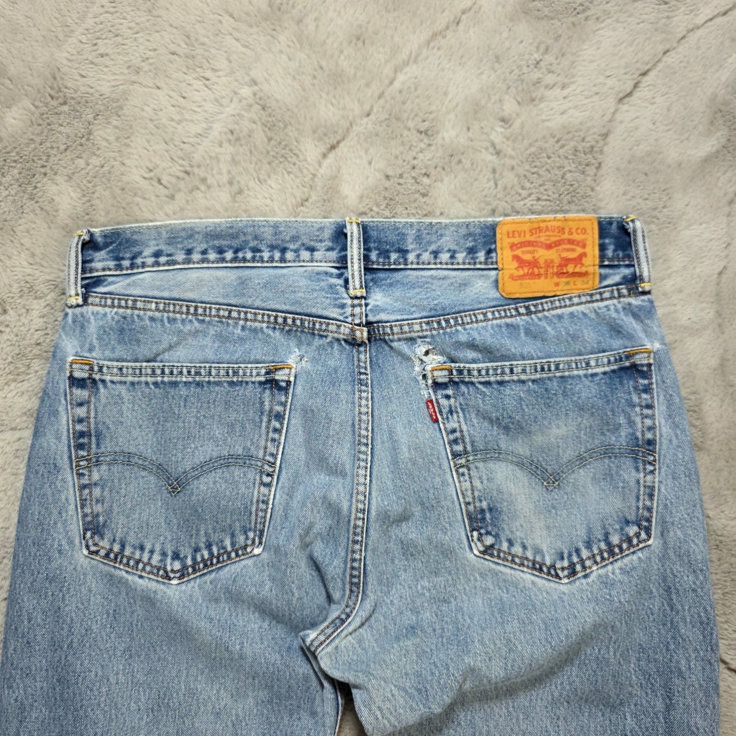 Levi's 505 Straight Fit Jeans W36 L34 Stonewashed Blue Distressed Denim