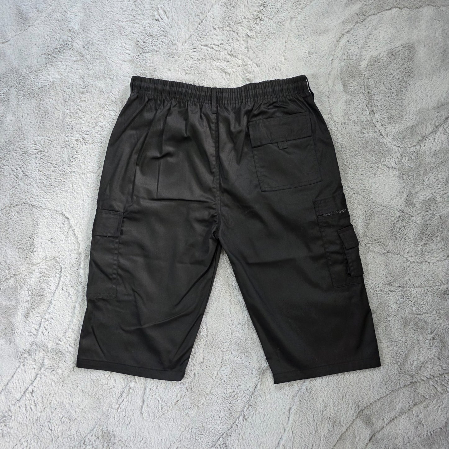 Amir Men’s Black Cargo Shorts Elasticated Waist W32 Long Inseam 14” L26